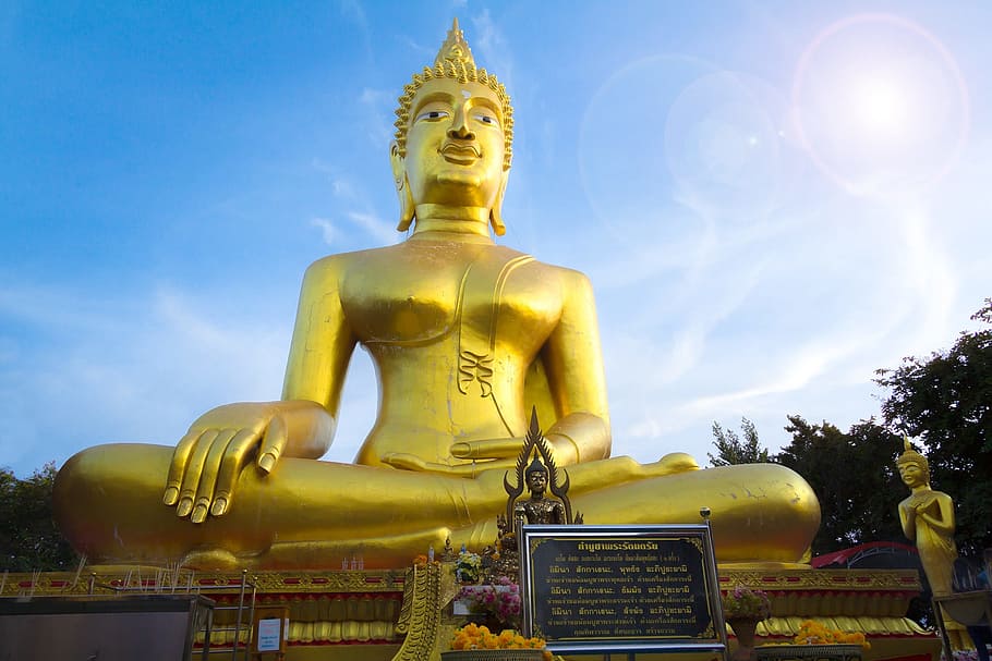 buddha, temple, buddhism, travel, buddhist, wat, pattaya, sculpture, HD wallpaper