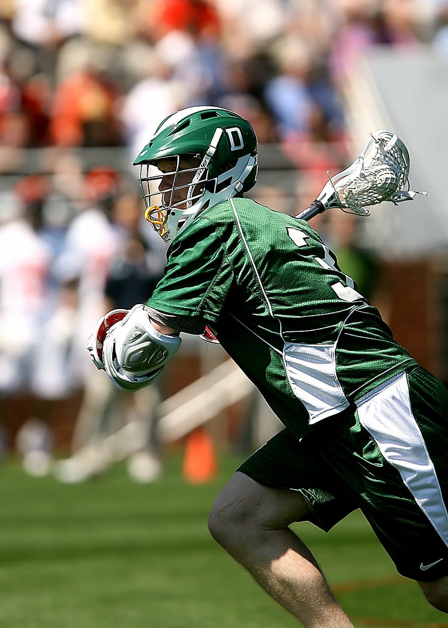 lacrosse, player, attack, stick, sport, helmet, playing, male HD wallpaper