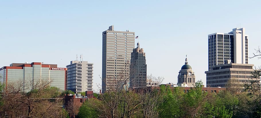 Skyline of Fort Wayne in Indiana, buildings, city, public domain, HD wallpaper