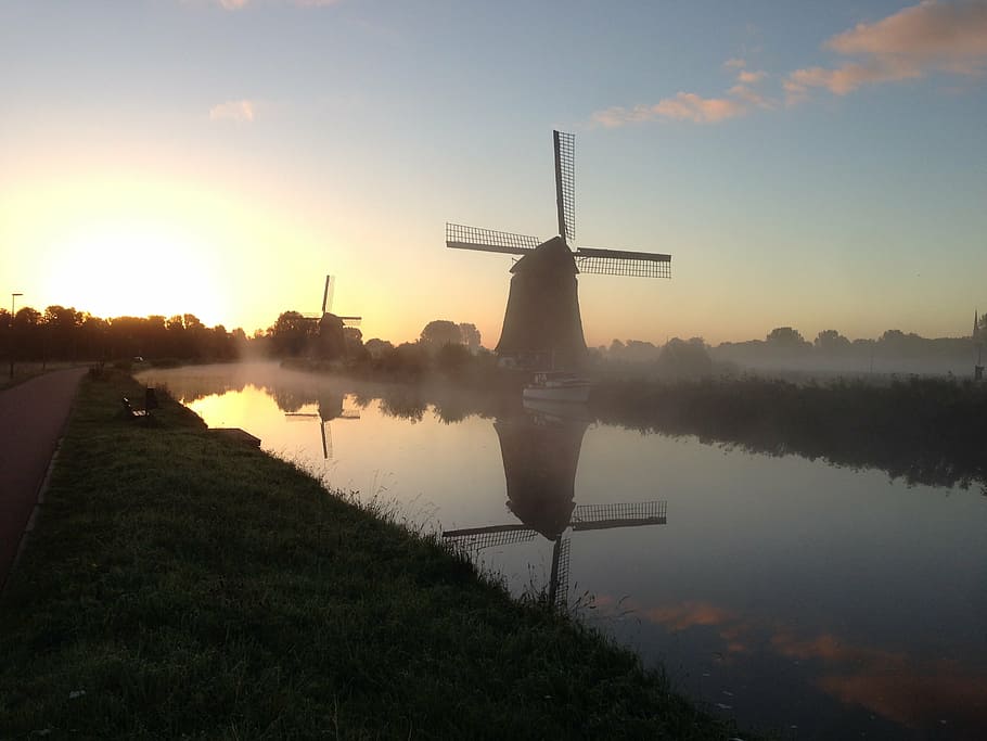 windmill, alkmaar, holland, dutch, netherlands, water, sky HD wallpaper