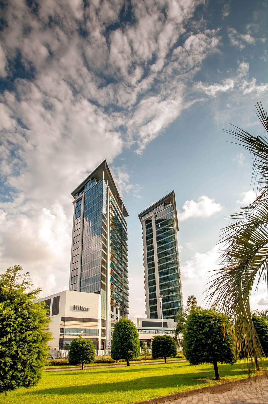 Building, Structure, Architecture, skyscraper, clouds, blue HD wallpaper