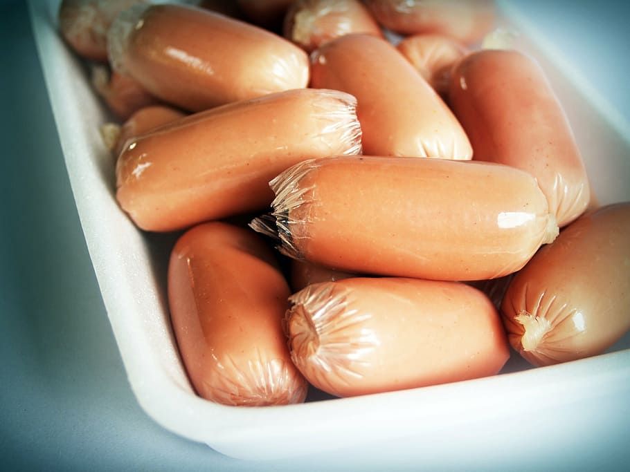 brown sausages in white bowl, pack, dog, hot, wurst, grill, hotdog, HD wallpaper