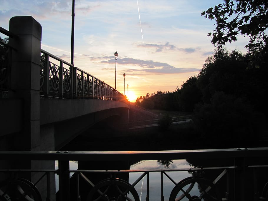 sunset, limit, city, river, bridge, lighting, water, sky, cloud - sky HD wallpaper