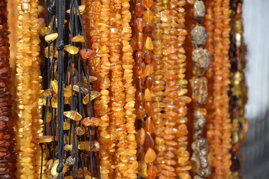 close-up photo of brown beads, Amber, Necklace, Necklaces, Ornaments