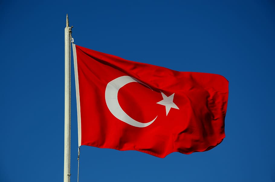 Turkey flag against blue background, istanbul, red, patriotism