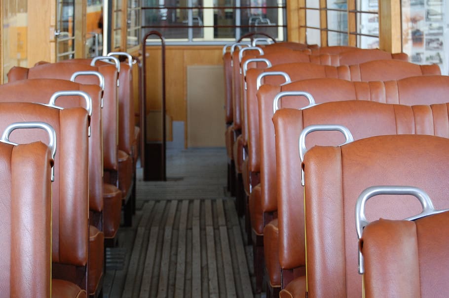 tram, train, metro, nostalgic, seat, chair, in a row, empty HD wallpaper
