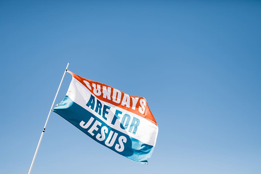 Sundays Are For Jesus flag on top of white flagpole, orange, white, and blue striped flag HD wallpaper