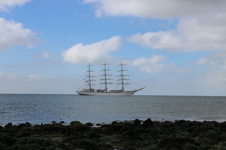 background, ship, sea, water, sky, cloud - sky, transportation HD wallpaper
