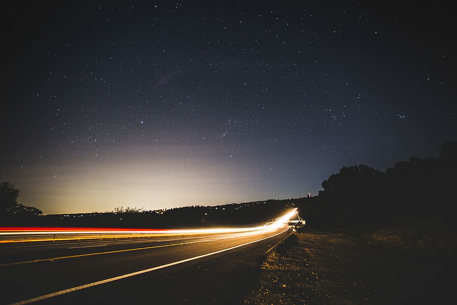 time lapse photography of roadway, timelapse photography of road at night time