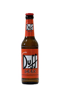 duff, beer, bottle, simpsons, dring, beverage, brew, white background HD wallpaper