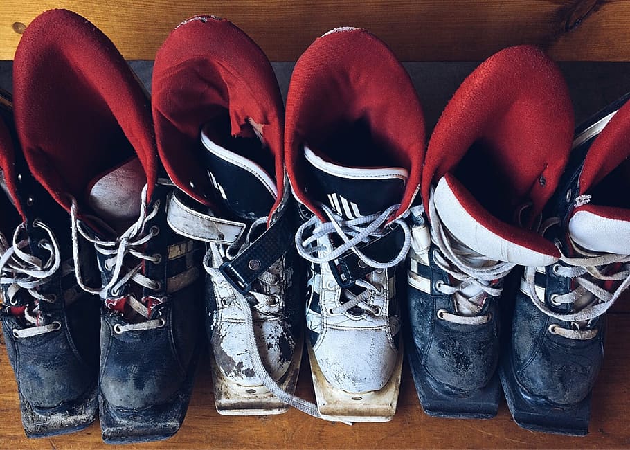 ski, boots, worn, equipment, old, leather, sport, shoe, wood - Material HD wallpaper