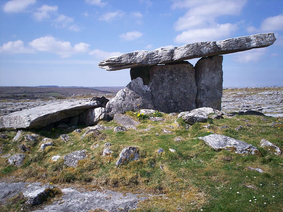 grey rocks, dolmen, celtic, artifact, menhir, ireland, poulnabrone, HD wallpaper