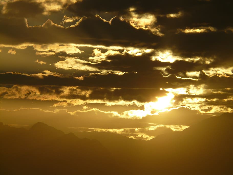 sunset, golden, mountains, taurus mountains, antalya, clouds HD wallpaper