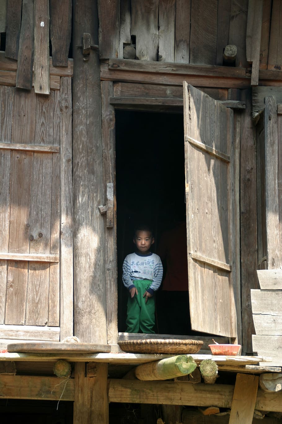 child, hut, door, view, myanmar, poverty, one person, wood - material HD wallpaper