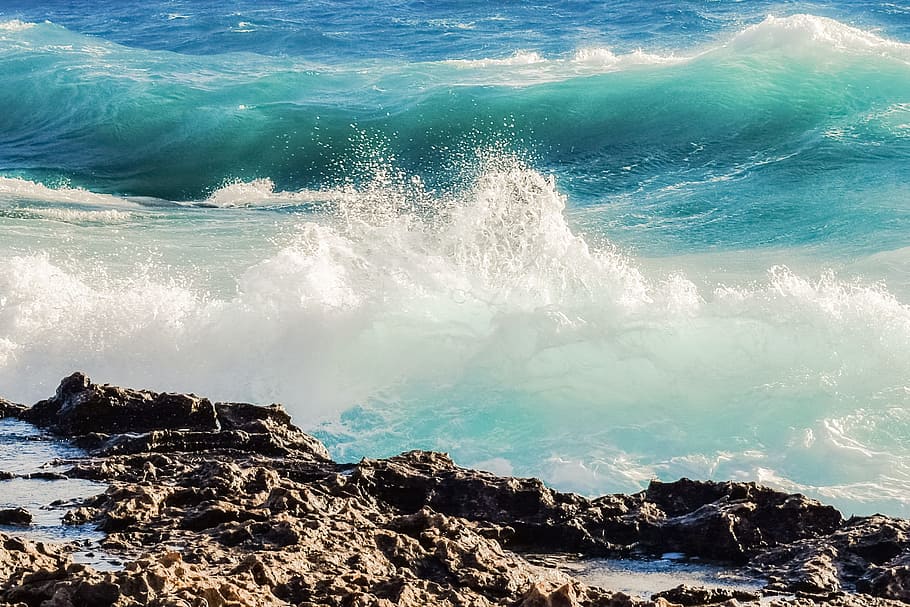 wave, transparent, smashing, spray, foam, wind, spectacular HD wallpaper
