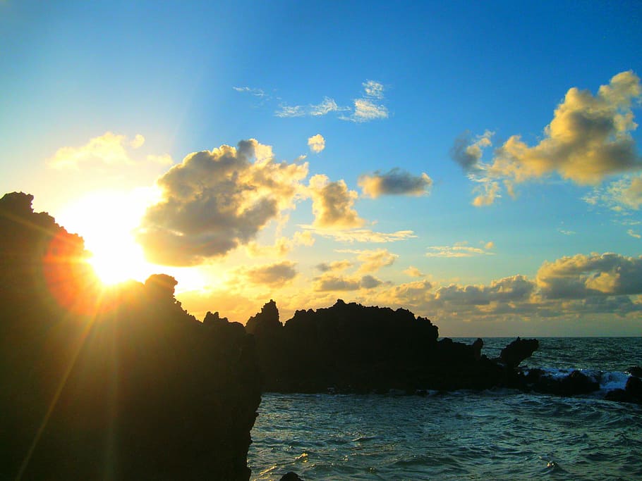 sol, rays, colorful, clouds, sky, water, beauty in nature, sunlight HD wallpaper