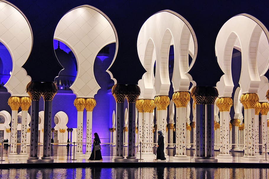 illuminated, night, pray, muslim, sheikh zayed grand mosque