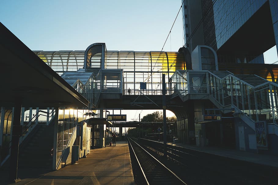 station, sunset, tram, architecture, transportation, rail transportation HD wallpaper