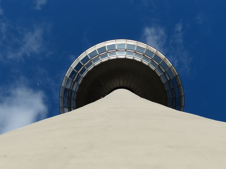 light, sky, vacation, clouds, architecture, blue, concrete, Fernmeldeturm Mannheim HD wallpaper