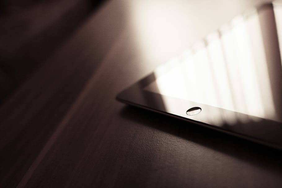 iPad Home Button Detail, abstract, desk, minimalistic, tablet HD wallpaper
