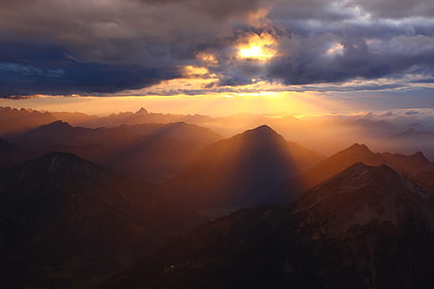 mountains under clouds at daytime, zugspitze, bavaria, abendstimmung HD wallpaper