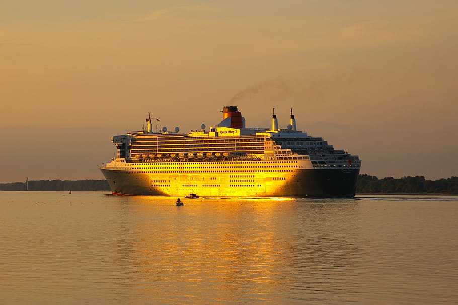 waters, ship, sunset, sea, nautical vessel, sky, waterfront HD wallpaper