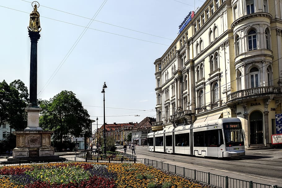 am eisernen tor, graz, tram, austria, tram tracks, mariensäule HD wallpaper