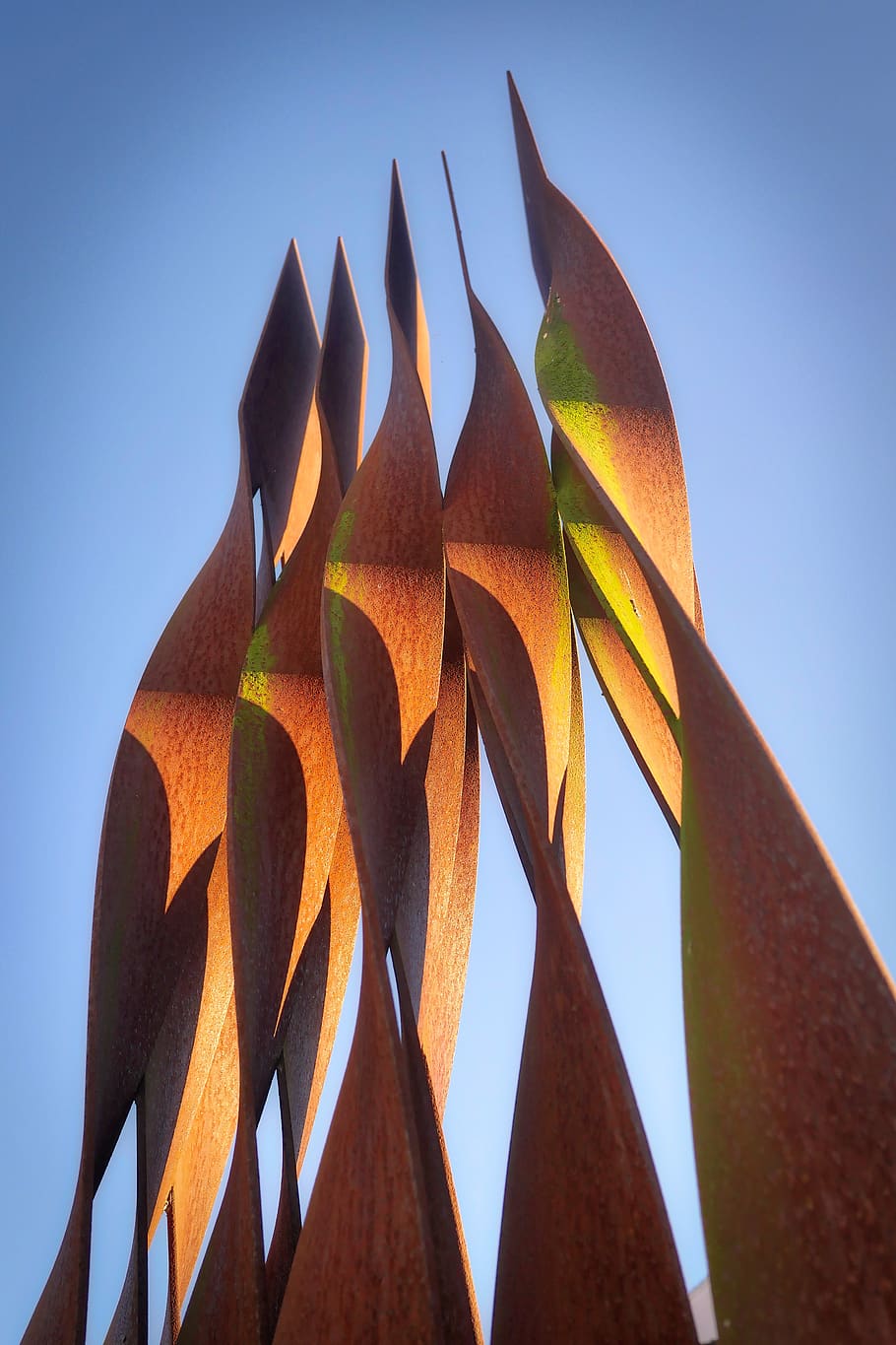 flame, metal, sculpture, forge, fire, rust, structure, sky HD wallpaper
