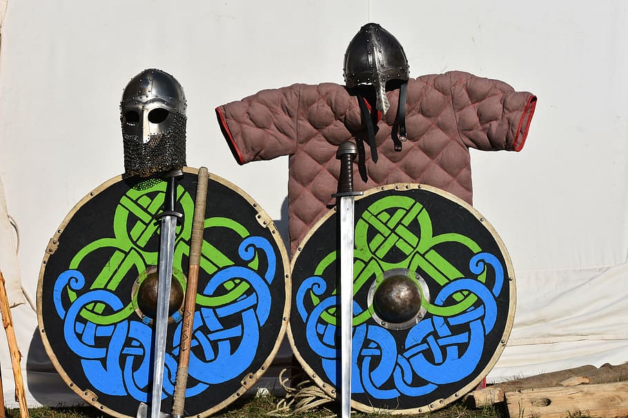 shield, helmet, sword, outfit, clothing, human body part, one person HD wallpaper