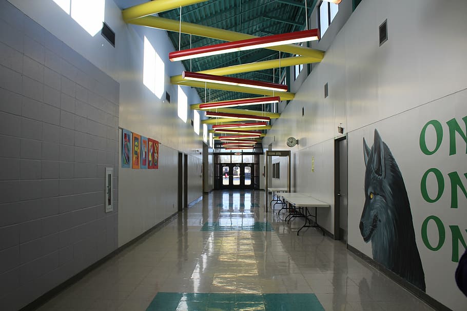 school, hallway, indoors, architecture, illuminated, flooring HD wallpaper
