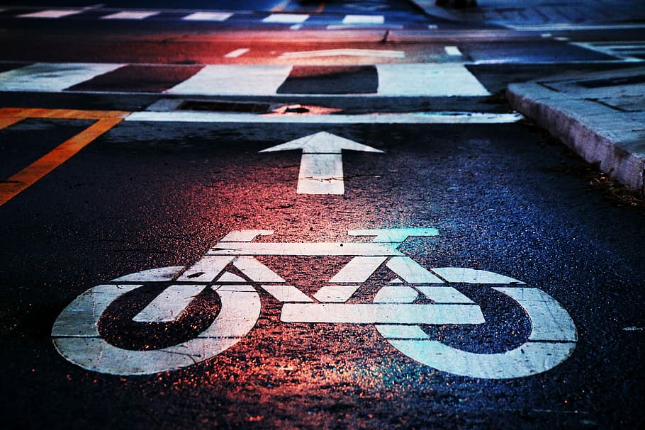 bicycle lane, bicycle only parking area, street, bike lane, street light, HD wallpaper
