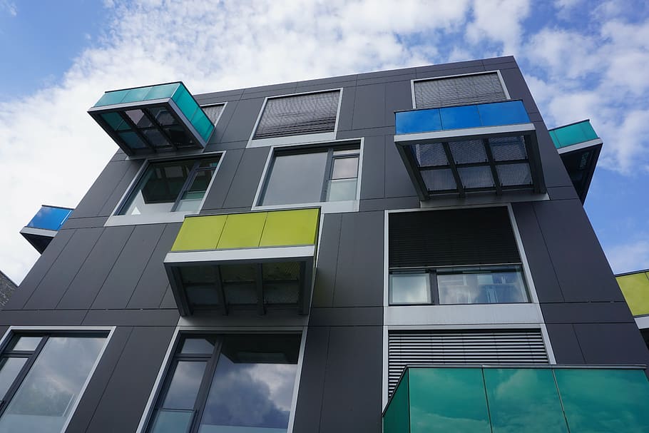 black 3-storey house, balconies, architecture, building, modern HD wallpaper