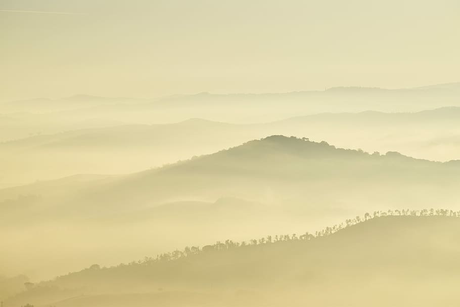 landscape photography of mountains during foggy day, mountain with sea cloud HD wallpaper