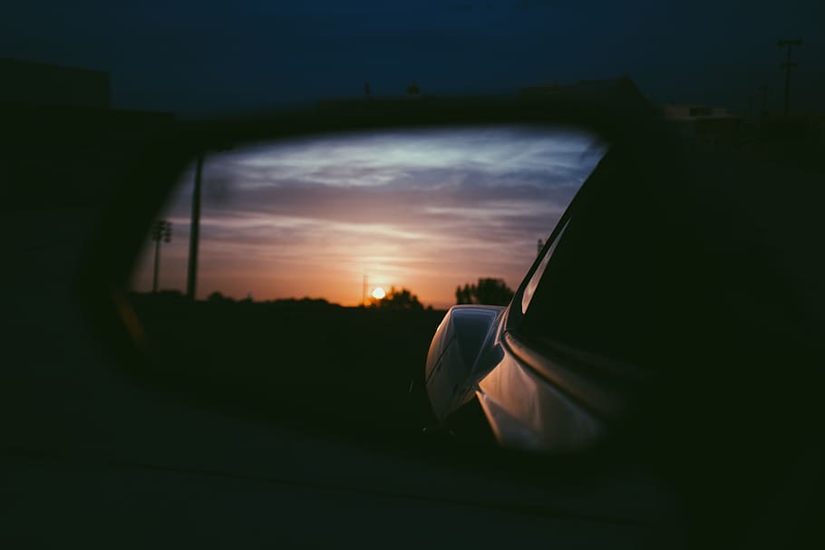 orange sunset on vehicle wing mirror, sunset reflect on car side mirror HD wallpaper