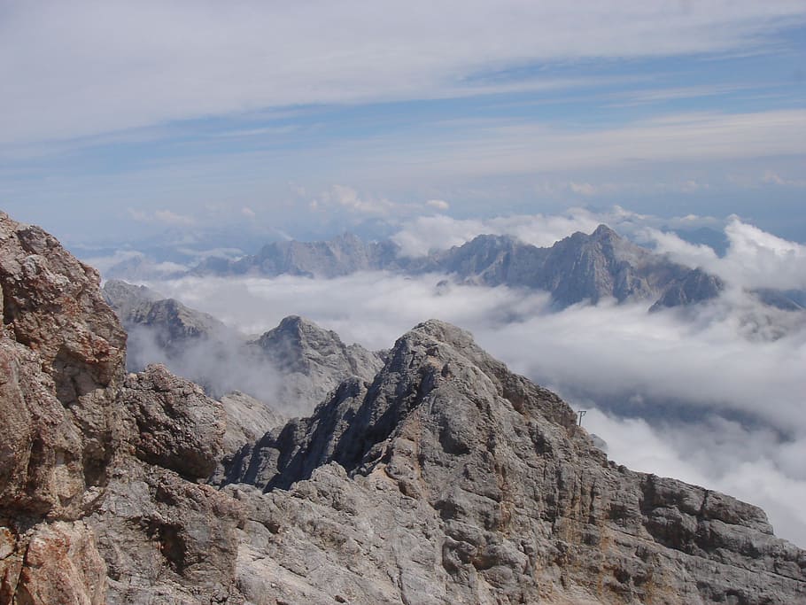 clouds, summit, rock, allgäu, holiday, hiking, garmisch, zugspitze massif