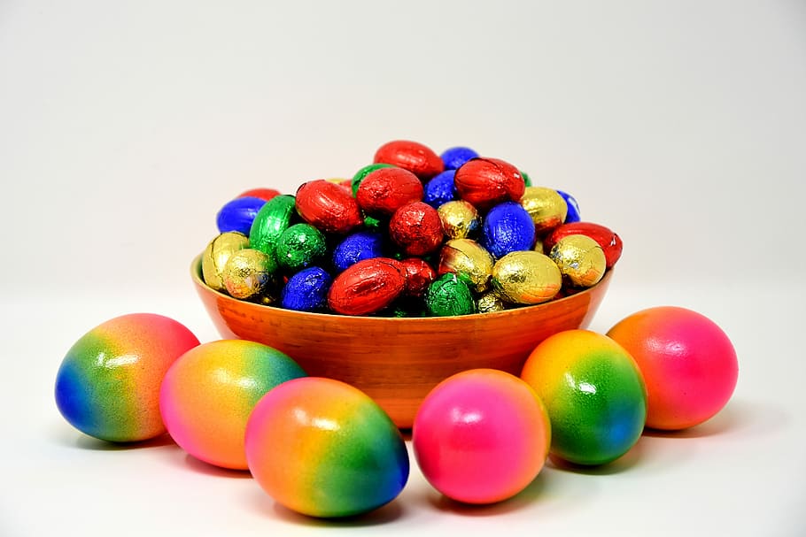 assorted-color easter eggs and chocolate balls, colored, colorful HD wallpaper