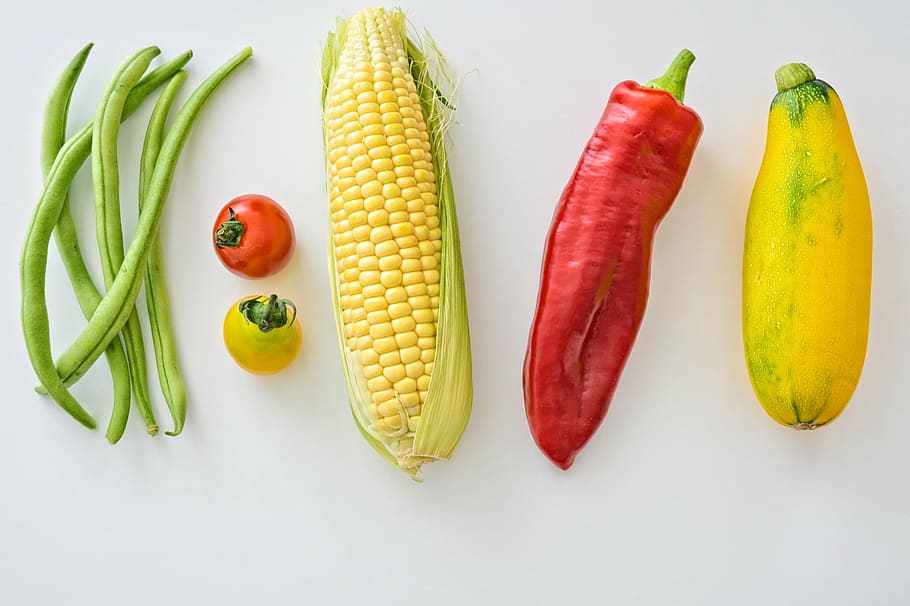 beans, tomatoes, corn, bell pepper and papaya, five, assorted HD wallpaper