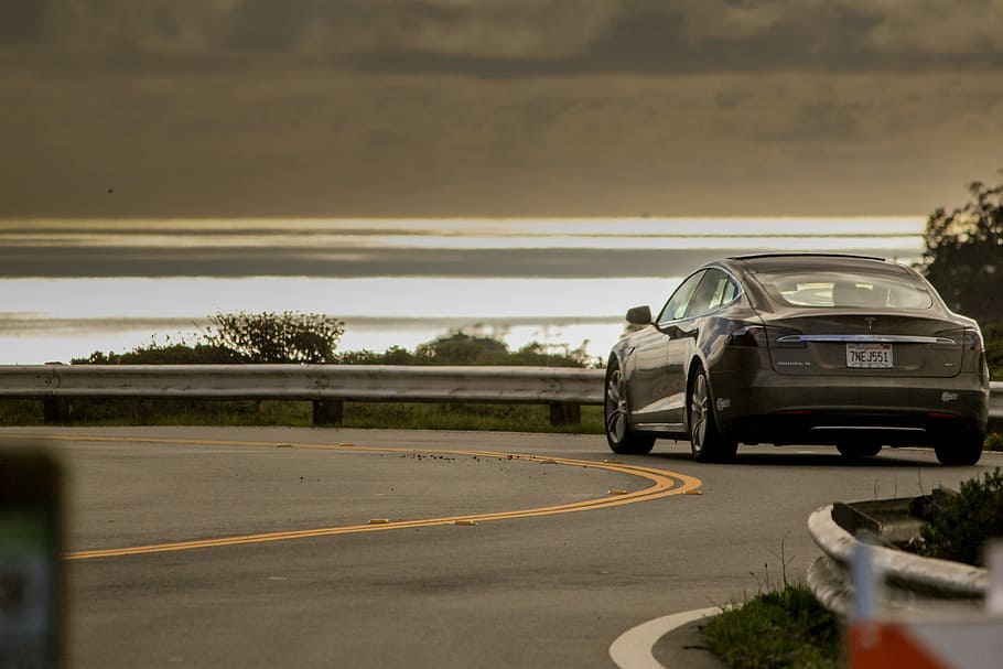 Model S (Twin Peaks), black sedan on the road, car, sports car, HD wallpaper