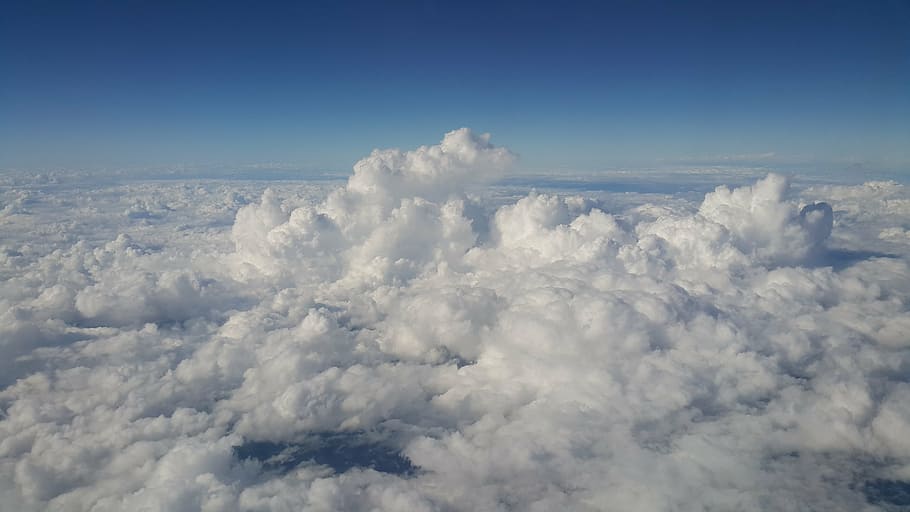 white clouds, sky, the expanse, blue, high, nature, air, airplane, HD wallpaper