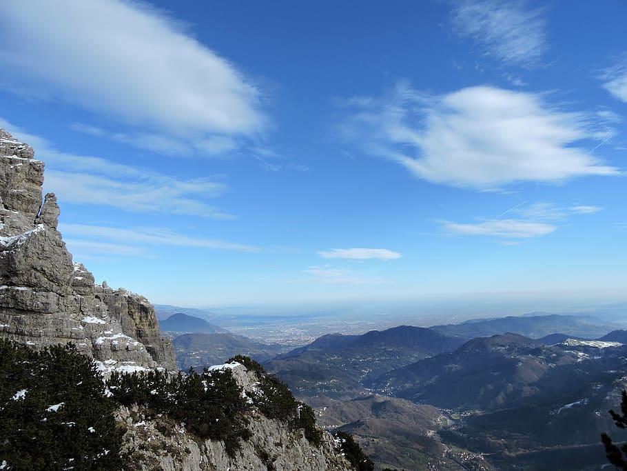 rock, clouds, sky, plain, po, landscape, mountain, alps, italy HD wallpaper