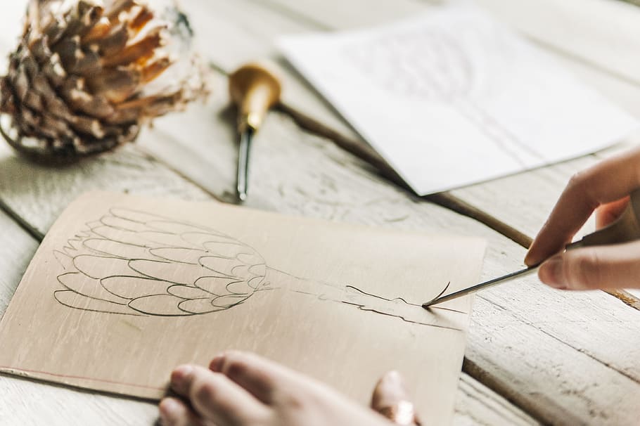 Person Sketching Flower, blur, close-up, creativity, desk, hands HD wallpaper