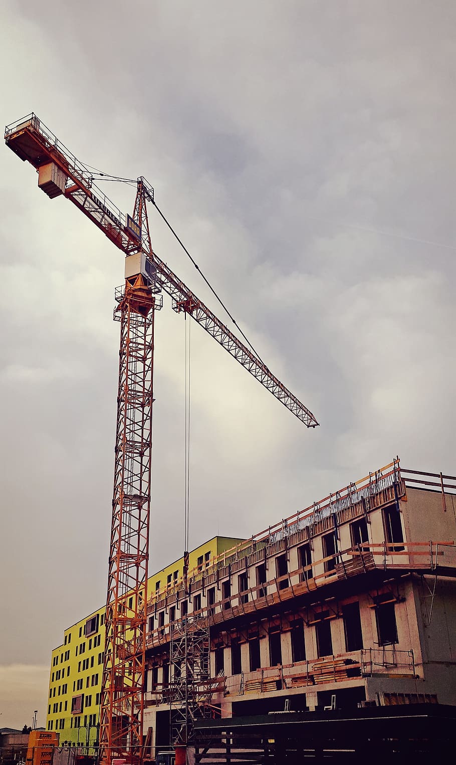 site, shell, transport, work, crane, yellow, formwork, wood HD wallpaper