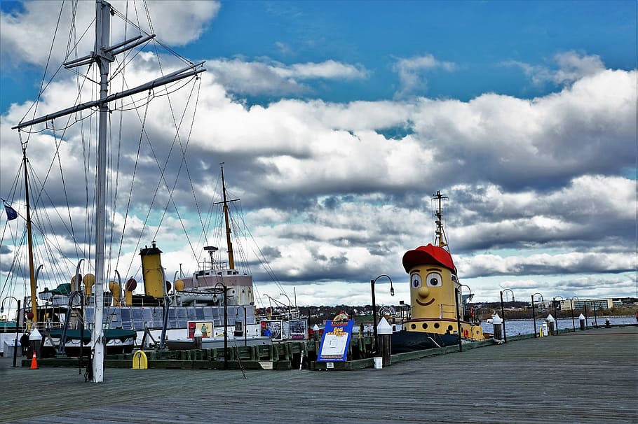 Boot, Canada, Beach, halifax sky, theodor, tugboat, sea bridge HD wallpaper