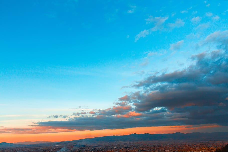 photograph of sky, dark clouds under blue sky, sunset, sunrise HD wallpaper