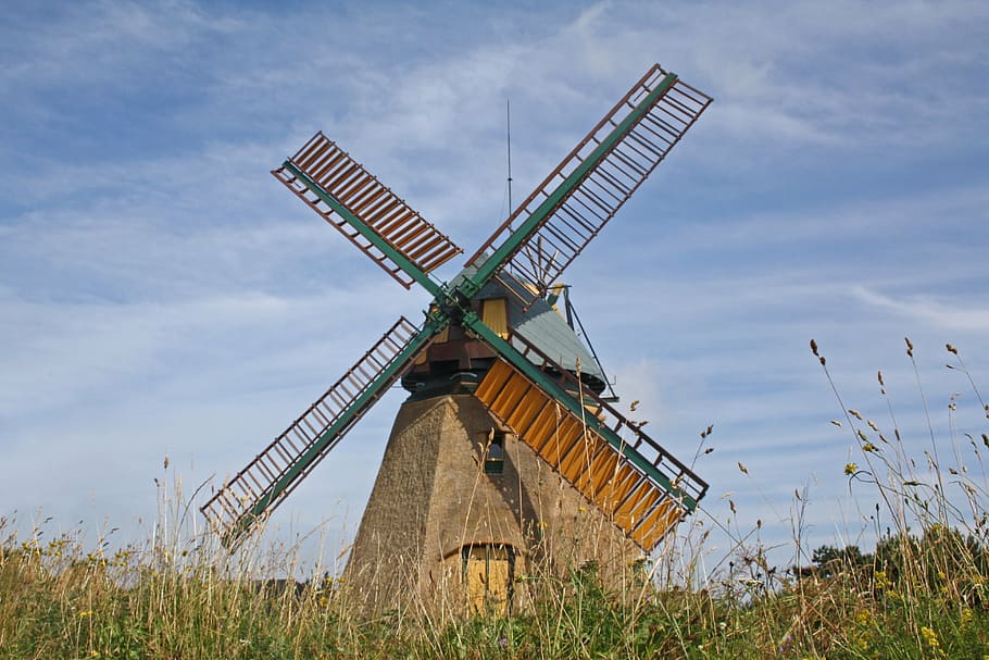 mill, windmill, amrum, north sea, summer, wind turbine, renewable energy, HD wallpaper