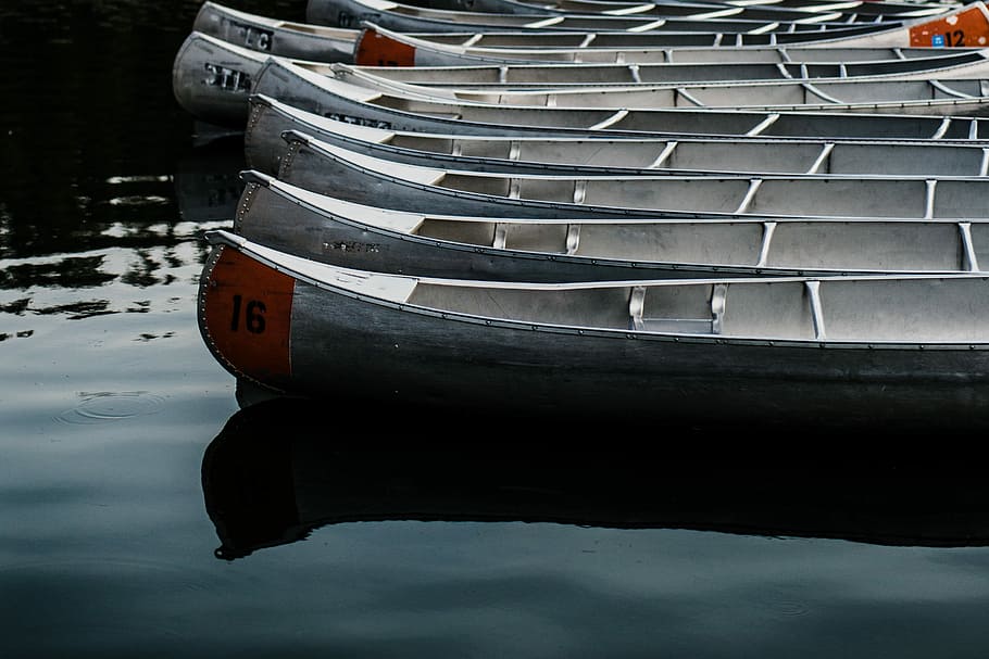 white canoes on body of water during daytime, white boats on body of water