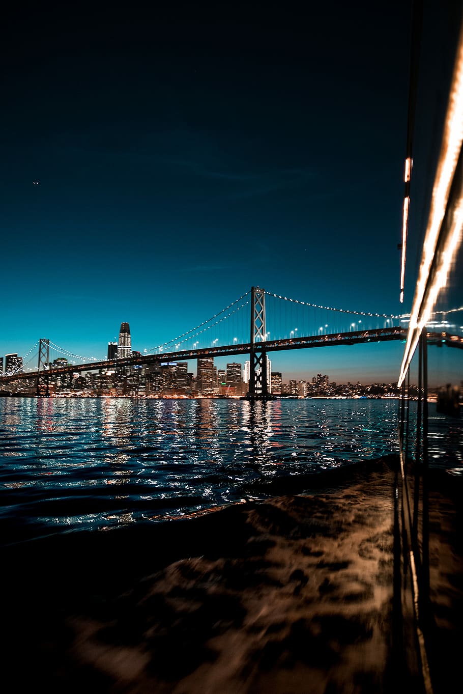 San Francisco-Oakland Bay Bridge, California during nighttime, gray truss bridge during nighttime