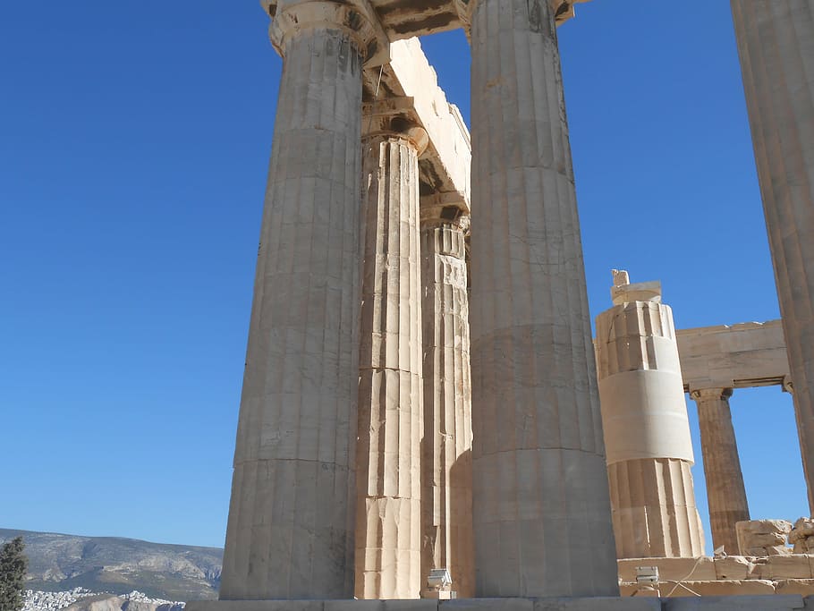 greece, temple, blue sky, history, architecture, architectural column HD wallpaper