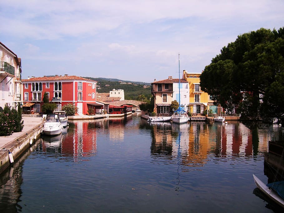 port grimaud, provencal venice, channel, water, lake city, channels, HD wallpaper