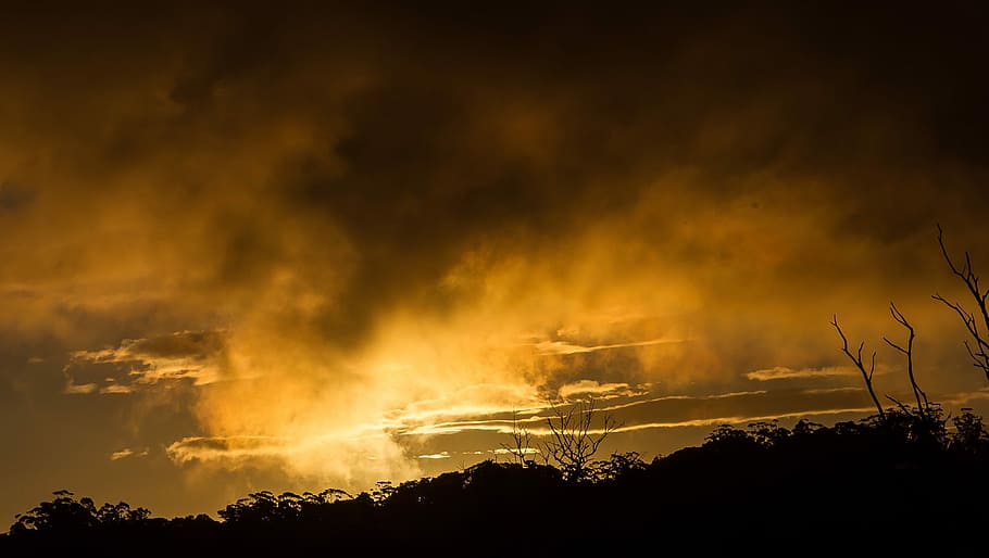 Sunset, Clouds, Orange, sky, grey, dramatic, storm, australia HD wallpaper
